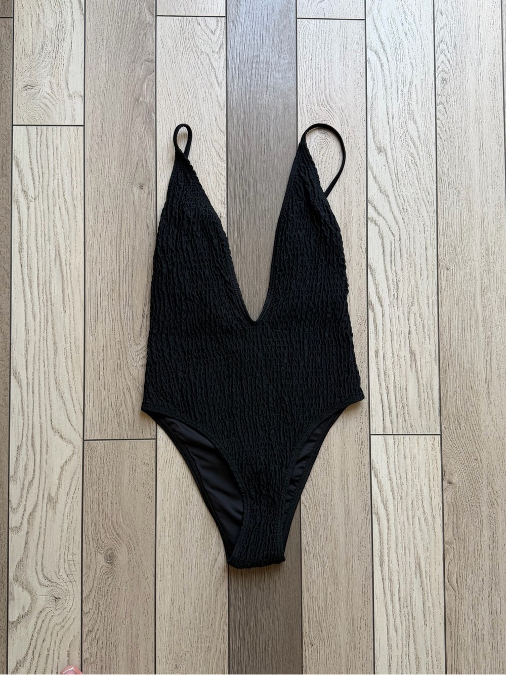 MINKPINK Black Textured Deep V One-Piece Swimsuit New XS